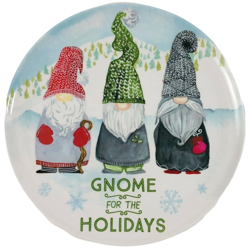 Set of 4 Christmas Melamine Salad Plates Winter Gnome For The Holidays 8" New